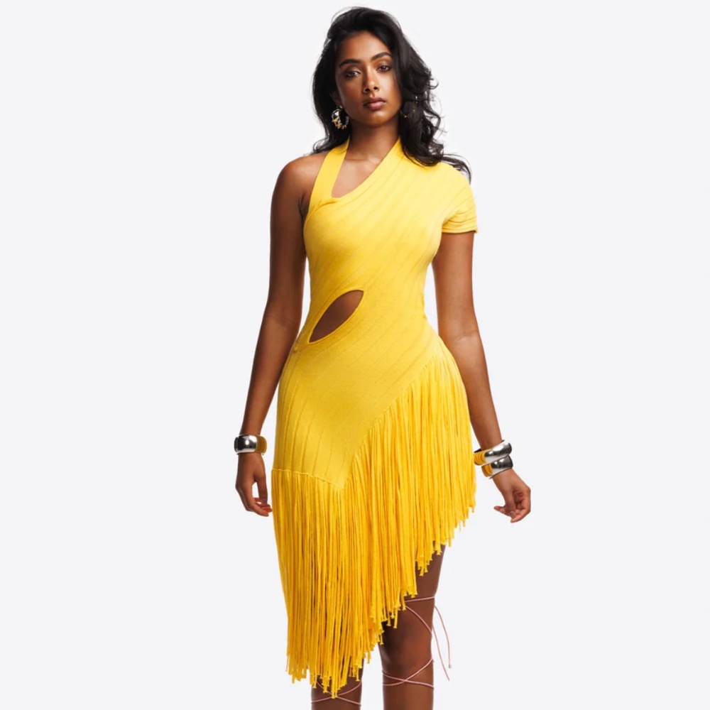 Hanifa Yellow Fringe Dress